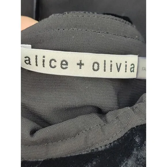 Alice + Olivia Top Womens Small Black Velvet Sleeveless Backless Tiered Halter - Picture 3 of 9